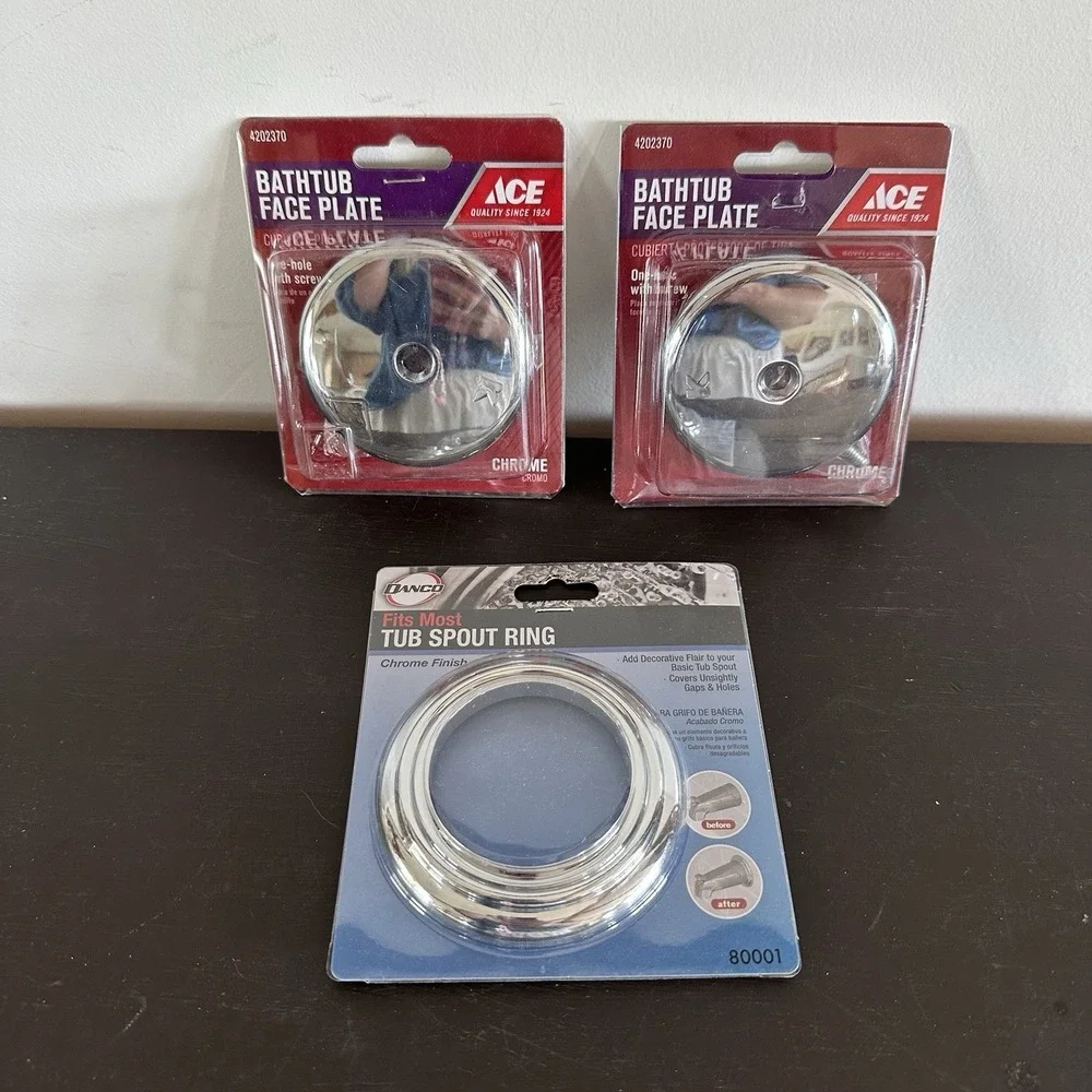 New Ace Hardware Bathtub Face‎ Plate (2) Chrome Tub Spout Ring 4202370 Plumbing